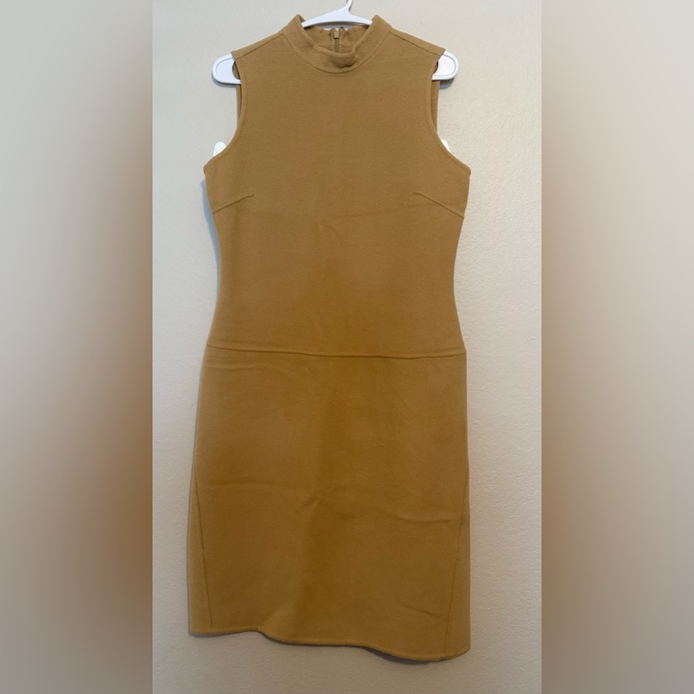 Kenar Sleeveless Mock Neck Midi Dress in Camel Brown